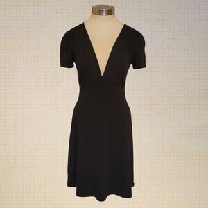 Deep V Neck Black Fit and Flare Short Sleeve Dress Zara Medium